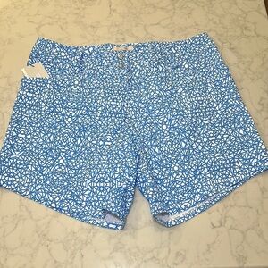 NWT Adidas Advanced Deco Print Blue White High Rise Golf Shorts Sz 8